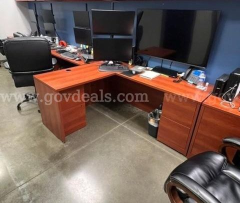 L Shape Desk with one 3 drawer cabinet and one 2 drawer cabinet
