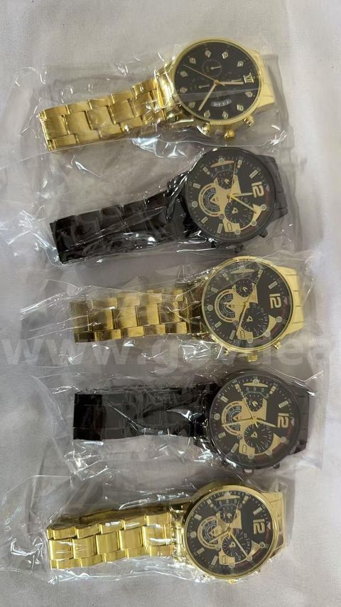 SHIPPING AVAILABLE 5pcs Assorted Men's Gold Stainless Steel Watch Roman Diamond Dial Quartz Chronograph Business(W1-09)