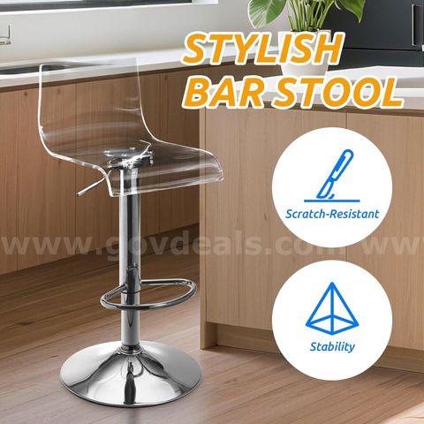 SHIPPING AVAILABLE Lessmore Clear Bar Stools, Acrylic Bar Stools Swivel, Transparent Bar Stool, Silver Bar Stool(A-025)