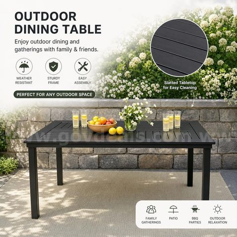 Local Pick-Up Only 6-Person Outdoor Rectangular Patio Dining Table - Black (Z-001)