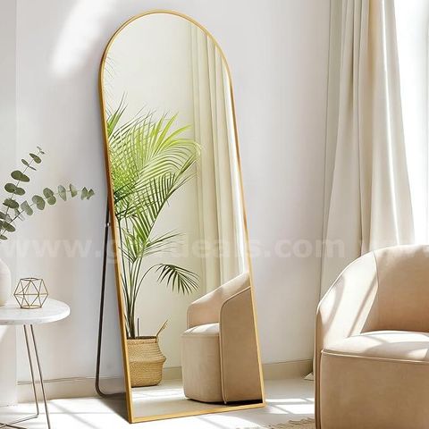 Local Pick-Up Only 32" x 72" Arched Full Length Floor Mirror w/ Stand Gold Metal Frame