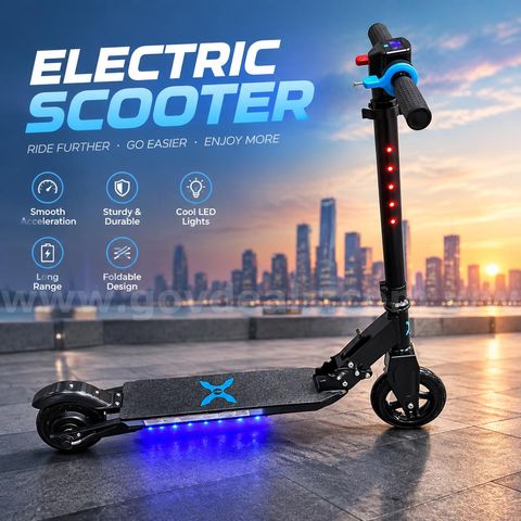 (CA) SHIPPING AVAILABLE Black Kids Electric Scooter with Cool LED Lights & Foldable Frame (H1C-COMT-BLK)