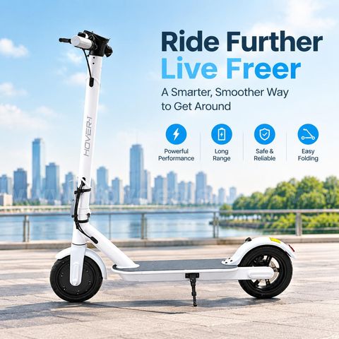 (CA) SHIPPING AVAILABLE Hover-1 White Foldable Electric Kick Scooter with Long Range Battery (H1-JNY2-WHT)