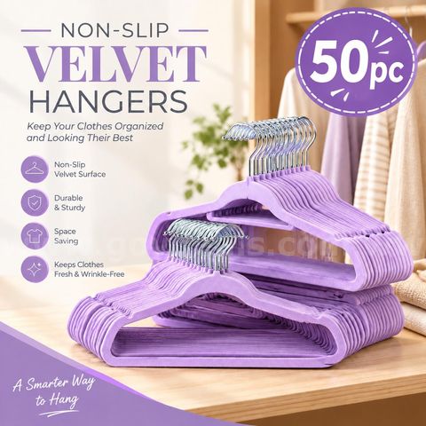 SHIPPING AVAILABLE 50Pcs Purple Premium Velvet Clothes Hangers with Cascading Hooks (B-116)