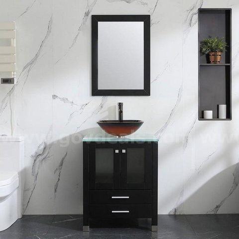 Local Pick-Up Only Assembled 24" Luxury Bathroom Vanity & Sink Combo with Gold/Black Glass Sink(BK-10)