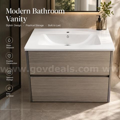 Local Pick-Up Only Assembled Modern Wood Grain Bathroom Vanity Cabinet Combo with Ceramic Sink Top(BK-21)
