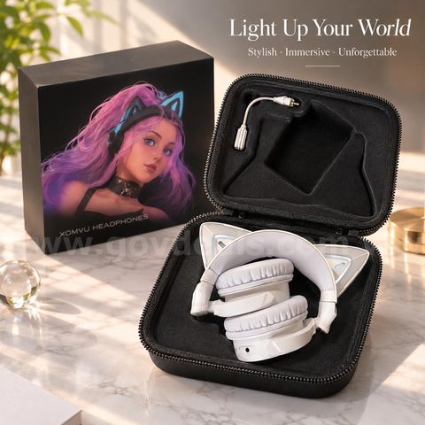 SHIPPING AVAILABLE Cute LED Cat Ear Wireless Headphones Over-Ear Gaming Headset,white(HT-04)