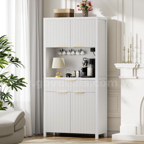 Local Pick-Up Only Lulive 71" Fluted Pantry Cabinet with Charging Station, White(B3-11)