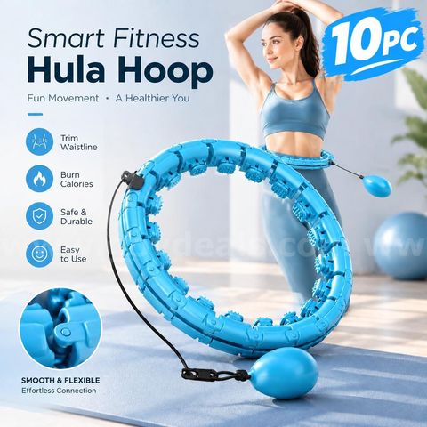SHIPPING AVAILABLE 10Pcs Weighted Hula Hoop Fitness 24 Knots Adult Smart Hoola Thin Waist Weight Loss，blue (D-002)