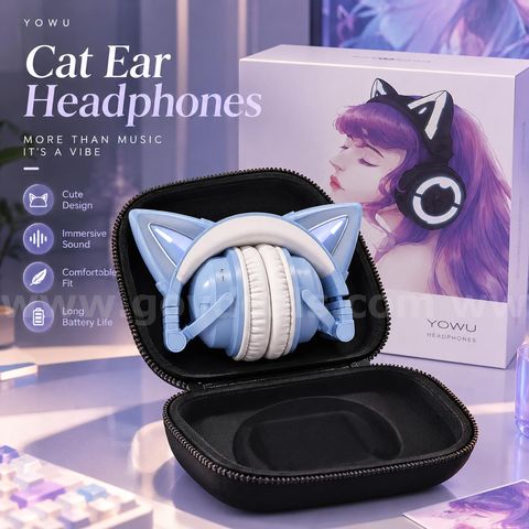 SHIPPING AVAILABLE Cute LED Cat Ear Wireless Headphones Over-Ear Gaming Headset,Blue &white(HT-03)
