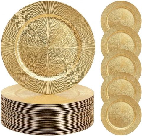 SHIPPING AVAILABLE 100 Pack 13" Gold Round Plastic Charger Plates Decorative Dinner Table Setting(B-24)