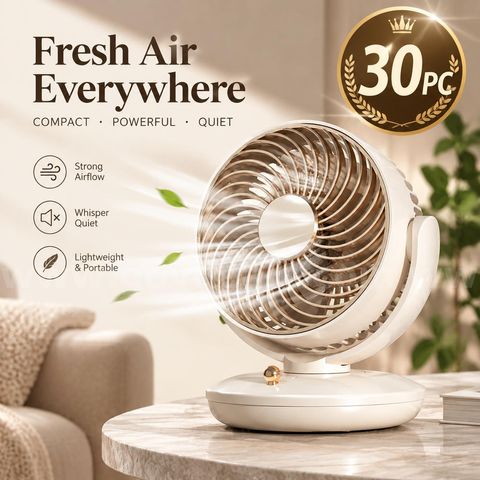 SHIPPING AVAILABLE 30Pcs Beige 3-Speed Oscillating Desktop Fan Quiet Air Circulator(D-005)