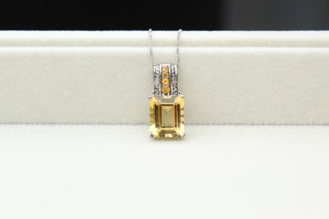 Citrine & Diamond Silver Necklace