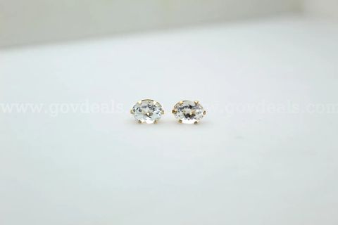 10K Gold Natural White Topaz Oval Stud Earrings – 3ct Total – Vintage Estate – Unworn