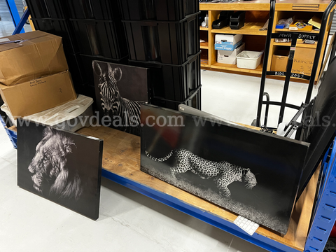 Qty 3 Black and White African Animal Prints Art