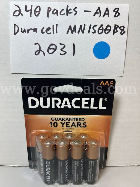 Lot of 240 Duracell AA8 1.5V Battery Packs | 240 New Sealed Retail 8-Packs | 1,920 Total Batteries | MN1500B8 | MAR 2031