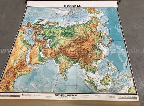 Vintage Denoyer-Geppert "Eurasia, Relief-Like" Pull-Down School Map (No. 15013) – Mid-Century Topographic Wall Art 80X69