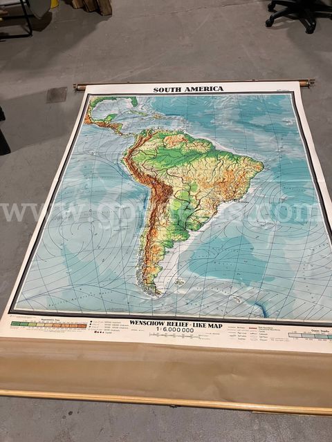 Vintage Denoyer-Geppert Wenschow South America Relief-Like Wall Map (10th Edition) 68x78