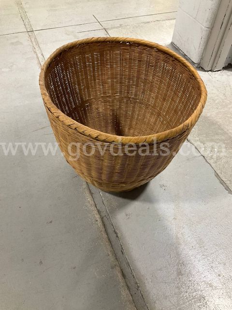 Vintage Hand-Woven Split Reed Utility Basket - Large Rustic Woven Storage / Boho Decor