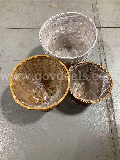 Woven Wicker Floral Planter Baskets w/ Plastic Liners (Set of 3)