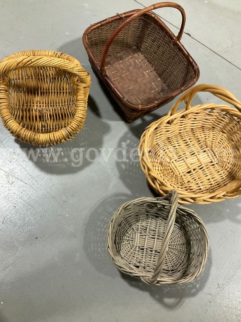Assorted Hand-Woven Handled Baskets Set of 4 - Vintage Rustic Gathering & Storage Baskets