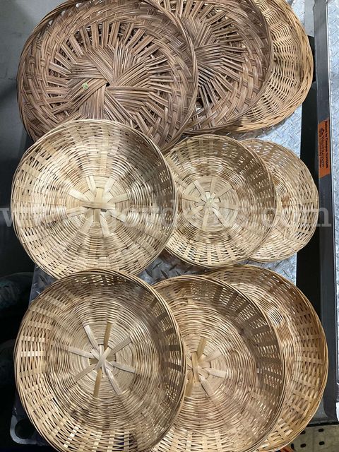 Vintage Woven Bamboo Wicker Paper Plate Holders & Trays - Lot of 10 Picnic / BBQ Chargers