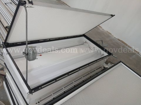 Lot of (28) Lithonia 2' x 4' Troffer lighting fixtures. LED converted. Compatible with suspended ceiling grid mounting.