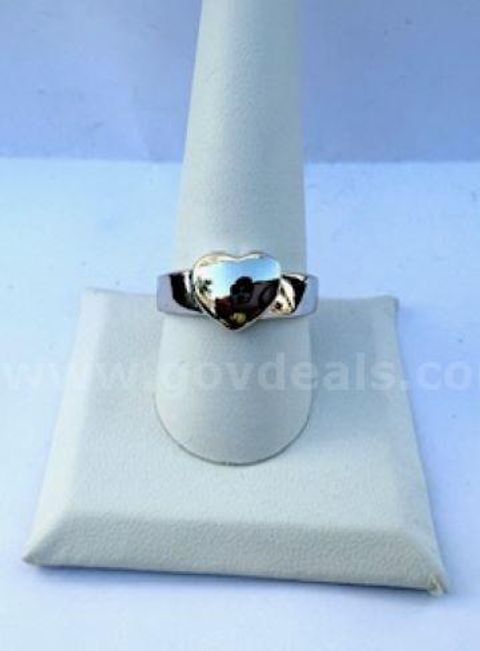 Ladies, Rhodium, Size 10, Heart Ring