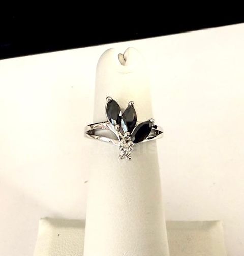 Gorgeous, Rhodium Clad, Size 4, Ladies, CZ Black Onyx Fashion Ring