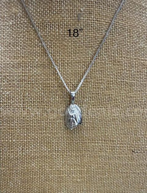 18", Rhodium Clad, Necklace W/Baseball Mit Pendant