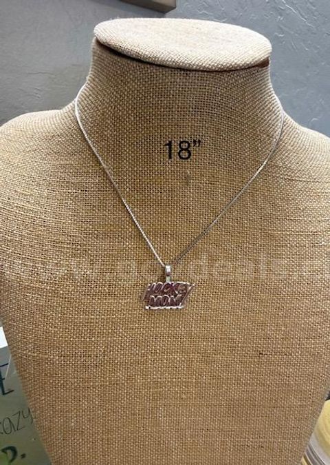 Rhodium Clad,18 Inch, Curb Link Necklace W/Hockey Mom Pendant