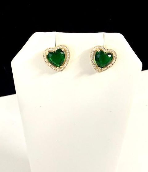 Beautiful, Real 24k Gold Filled, CZ Framed Emerald Heart Earrings