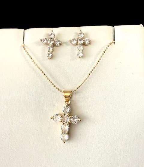 Beautiful, CZ Earring and Necklace Set W/22" Chain, Real 24k Gold Plated