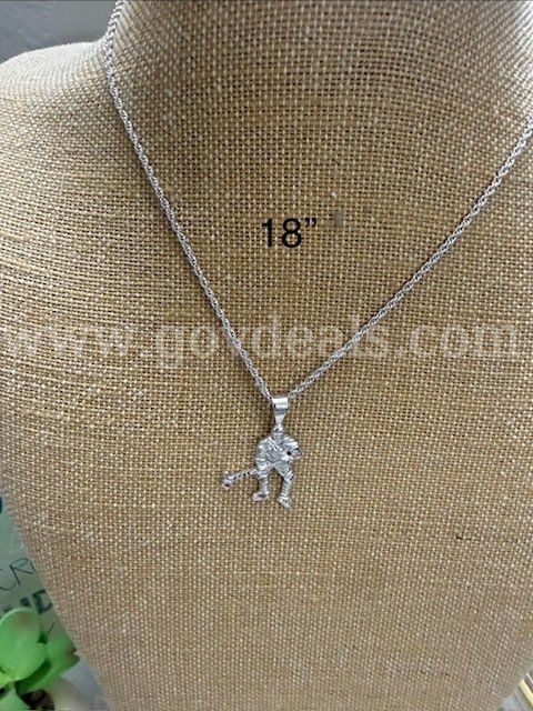 Rhodium Clad, 1MM, 18" Rope Chain, W/Hockey Player Pendant