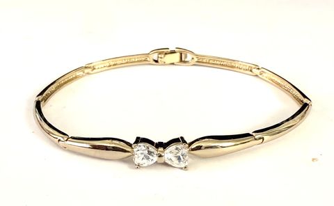 Gorgeous, 2 Carat, CZ, Bowtie, 7", ID Bracelet, Real 24k Gold Plated