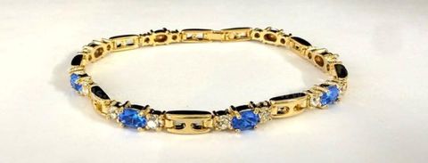 Gorgeous, Ladies, CZ Sapphire, 7 Inch Tennis Bracelet, Real 24k Gold Filled