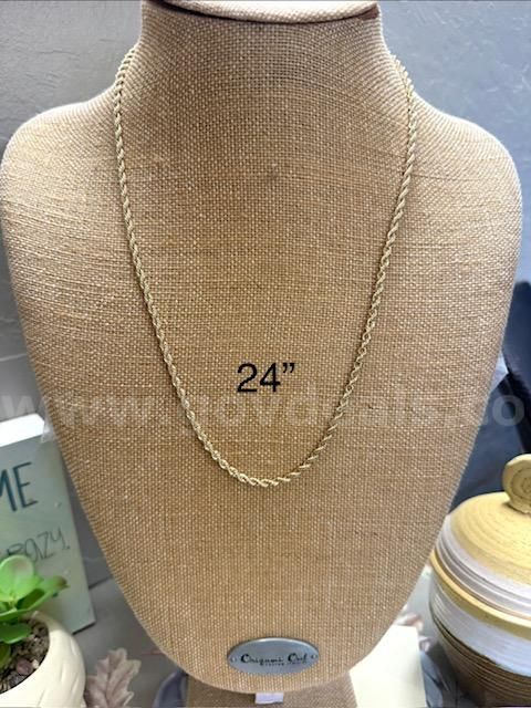 24 Inch, 4MM, Diamond Cut Rope Chain, Real 24k Gold Filled