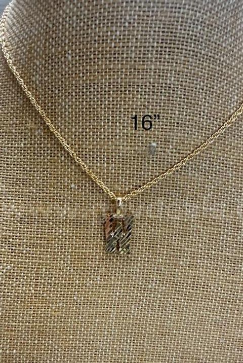 1MM, 16 Inch, Rope Chain Necklace, W/"W" Initial Pendant, Real 24k Gold Filled