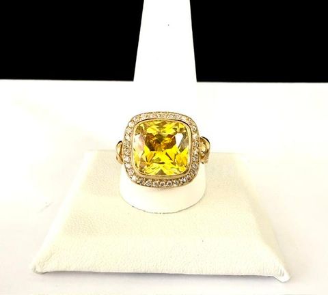 Beautiful, Huge CZ Citrine, W/Accents, Ring, Size 11 1/2, Real 24k Gold Filled