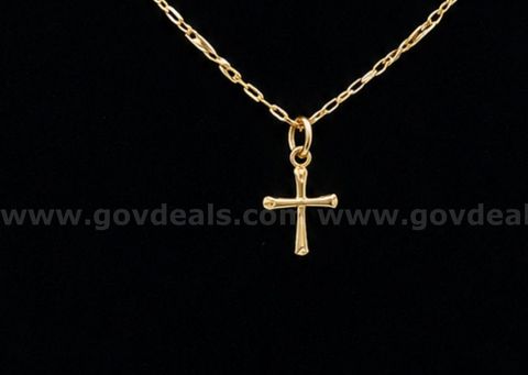 21” Dainty Necklace W/ Small Cross Pendant, 24K Real Gold Filled.