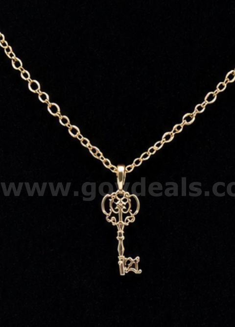 22" Dainty Chain Necklace W/Key Pendant. 24k Real Gold Plated,