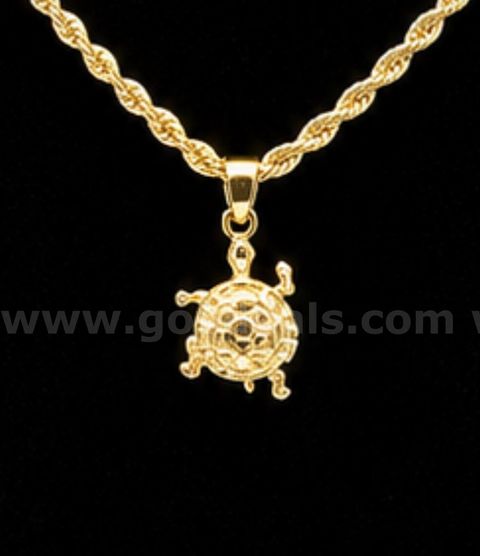 23” Twisted Necklace W/ Turtle Charm 24K Real Gold Plated