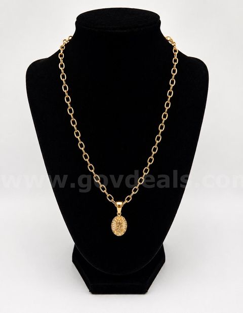 18” Link Necklace W/ Religious Pendant 24K Real Gold Filled