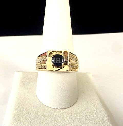 Beautiful, Men's, Size 10, CZ Sapphire Ring W/Accents, Real 24k Gold Plated