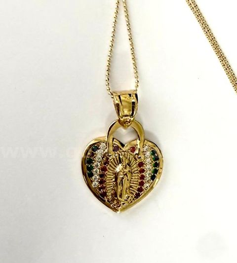 Beautiful, 20 Inch, Diamond Cut, Bead Necklace W/CZ Lady Guadalupe Pendant, Real 24k Gold Filled