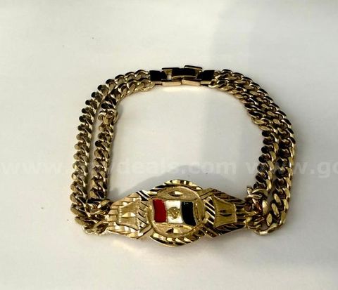 Beautiful, 9 Inch, Mexico Flag Double Curb Link Bracelet, Real 24k Gold Plated