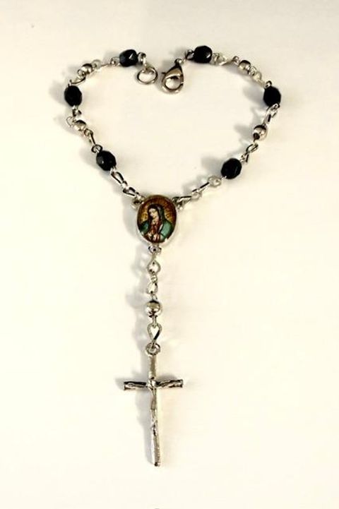 Adorable, Rhodium Clad, 7 Inch, Rosary Bracelet