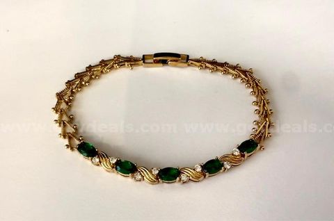 Beautiful, Ladies, 7”, CZ Emerald Mesh Tennis Bracelet, Real 24k Gold Plated