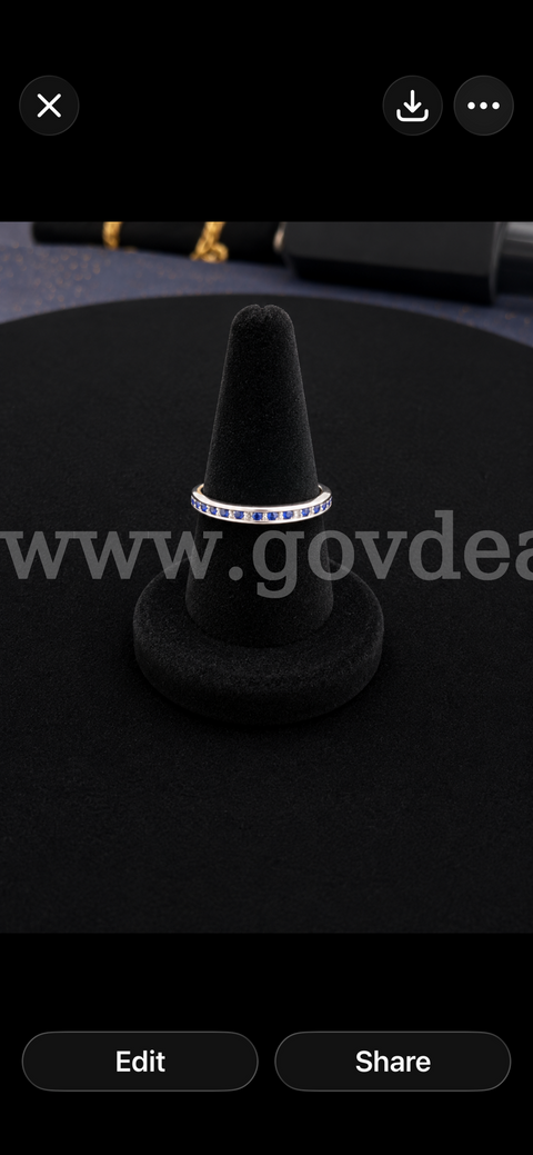 Size 7 1/2, Rhodium Clad, CZ Sapphire Band