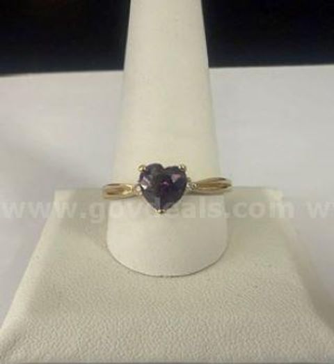Beautiful, Size 11 1/2, Ladies, CZ Heart Shaped Amethyst Ring, 24k Real Gold Filled
